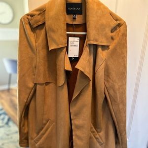 Camel suede open front fall jacket